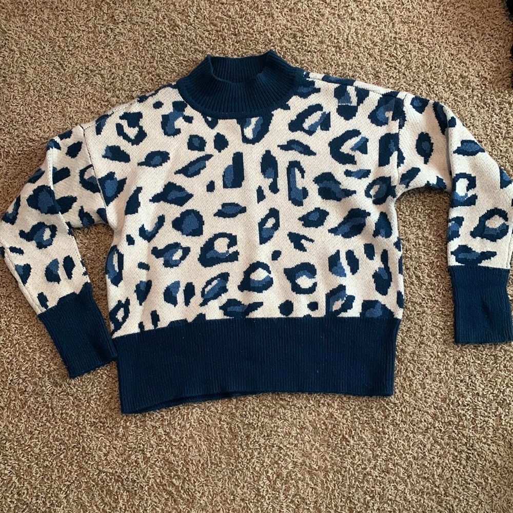Blue Cheetah Print Sweater